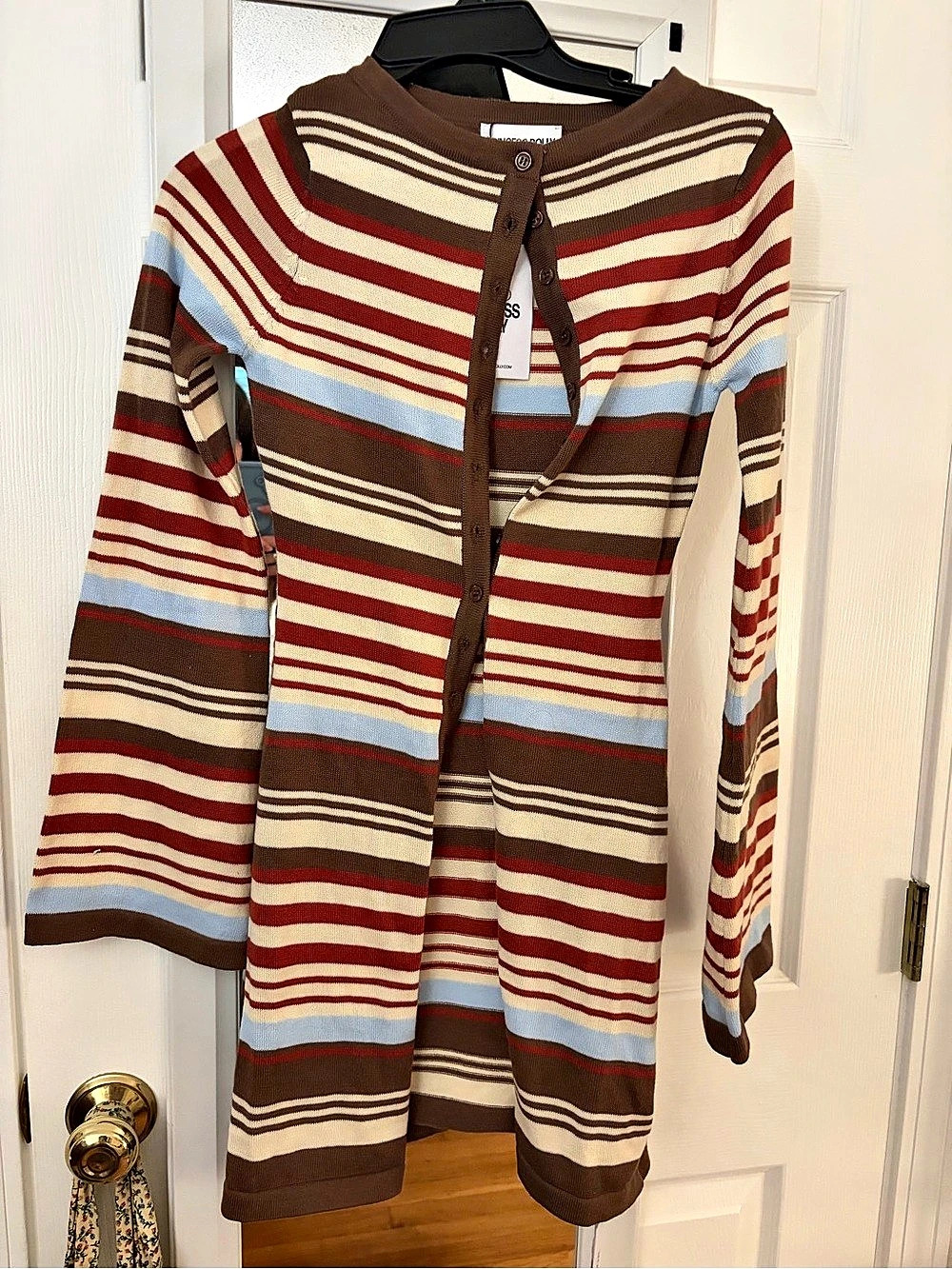 Princess Polly Norelai Long Sleeve Knit Mini Dress Brown & Red XS